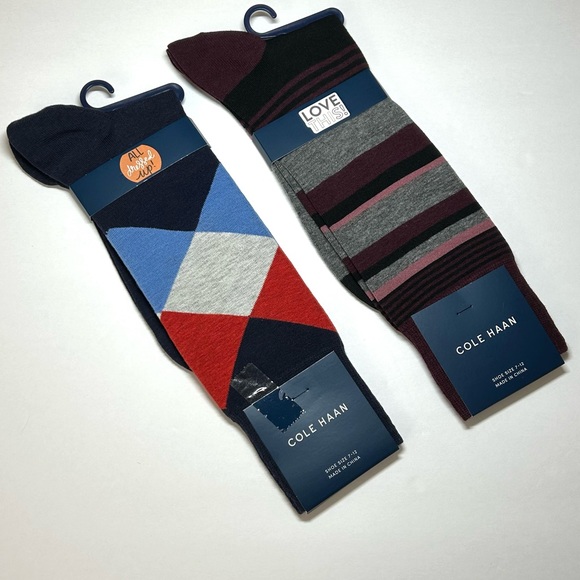 Cole Haan Men’s Dress Socks Multi-Color Cotton Blend 2 Pairs Bundle Shoe Sz 7-12 - Picture 3 of 16